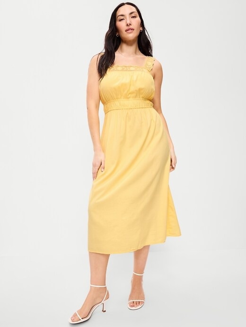 Old Navy Fit N Flare Smocked-Waist Midi Dress Summer Wedding Guest Vacation NWOT